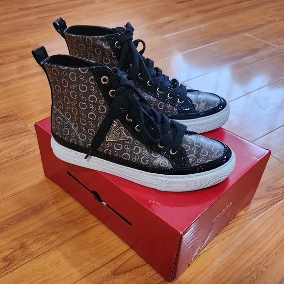 Guess Brown & Black Monogram Hi-Top Sneakers - Picture 2 of 3